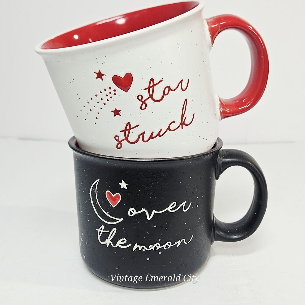 Couples Anniversary Valentine Love Star Moon Mugs Set 2 Stackable Coffee Cups